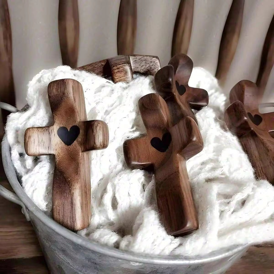 Christian Wooden Cross Set 3/6/10/20 Pcs – Handheld Prayer Cross My Heart, Encouragement Gift To Relieve Anxiety, Inspirational Easter Day Gift For Faith